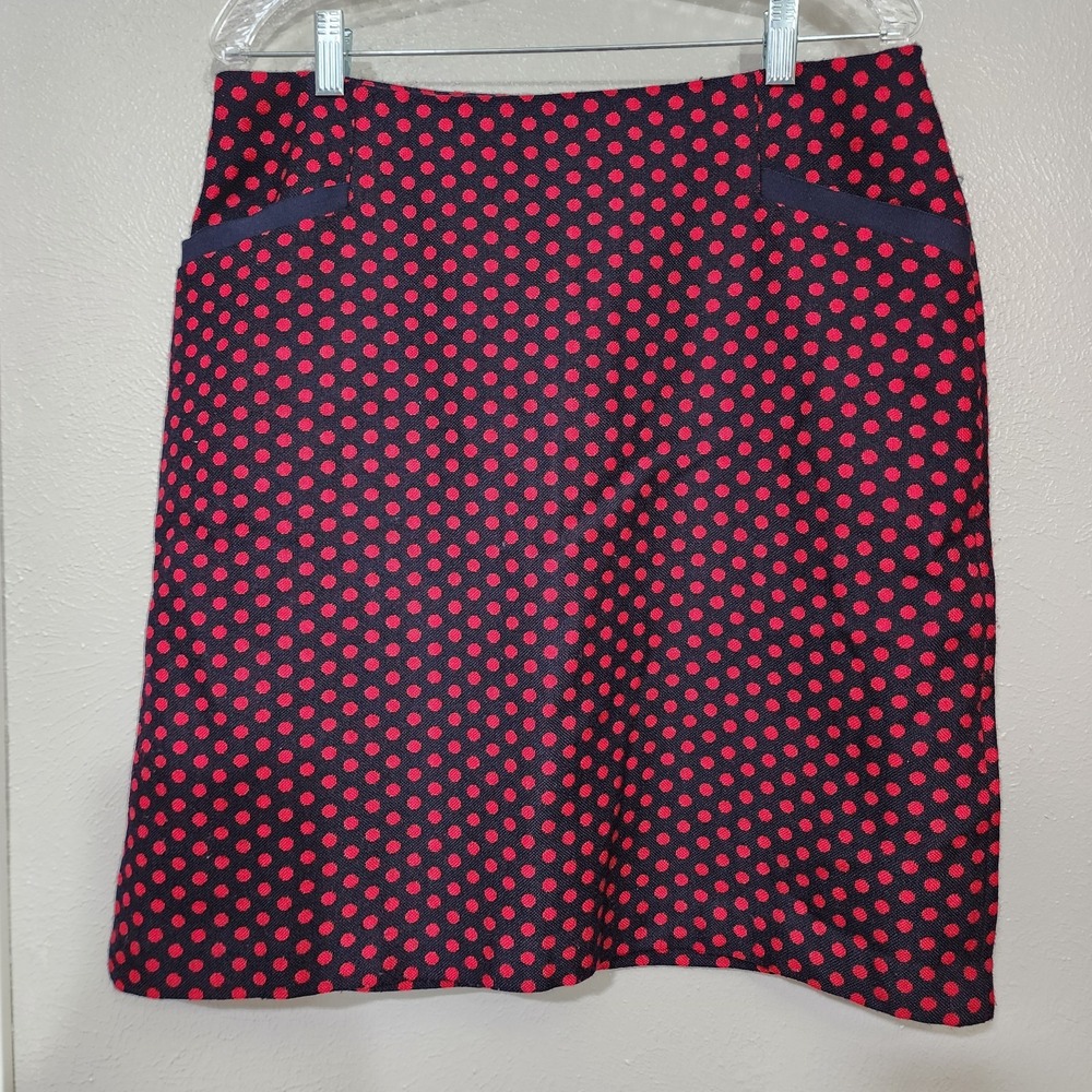 Talbots Navy & Red Wool Blend Polka Dot Skirt Size 12